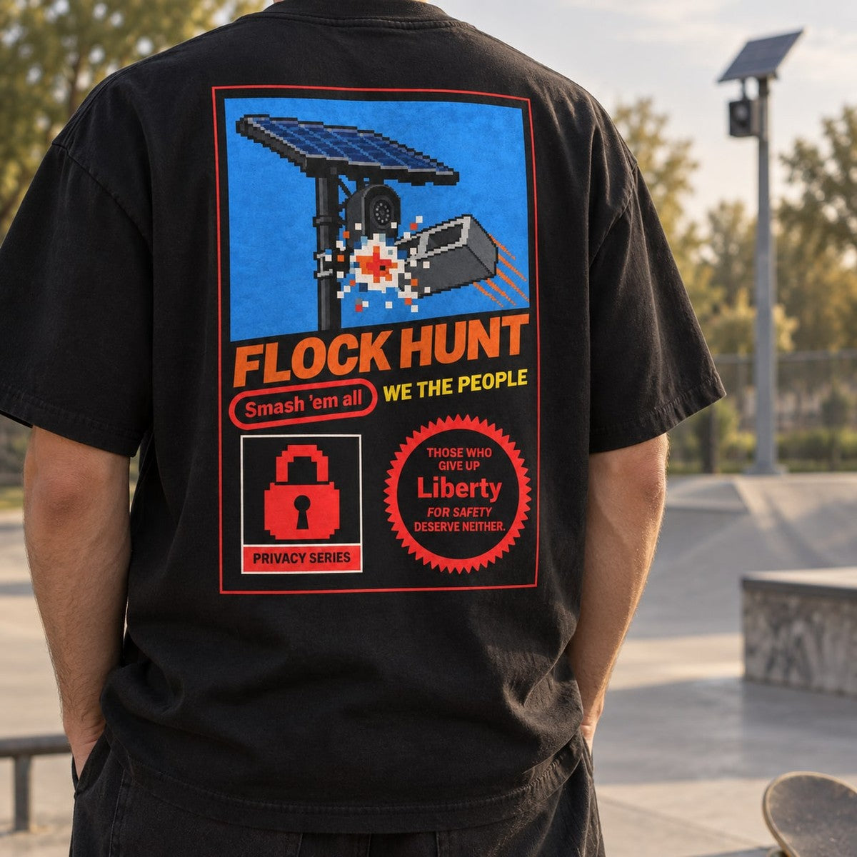 Flock Hunt Part I Tee in Black, in use