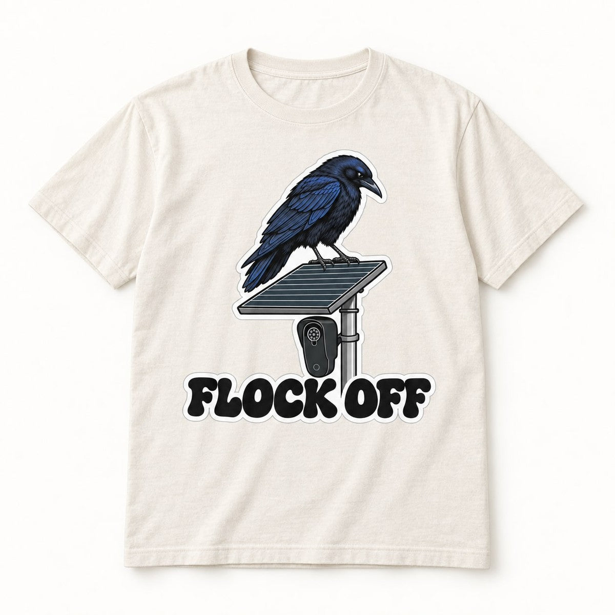 Flock Off Tee in Natural, front of the shirt
