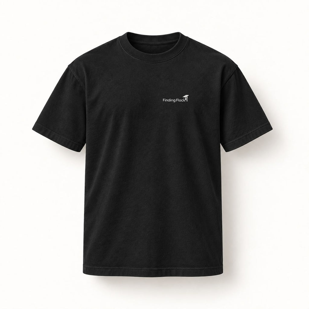 Flock Hunt Part II Tee in Black, front of the shirt showing the small left-chest wordmark
