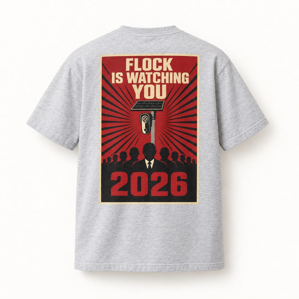 Flock Is Watching You Tee in Sport Grey, back of the shirt