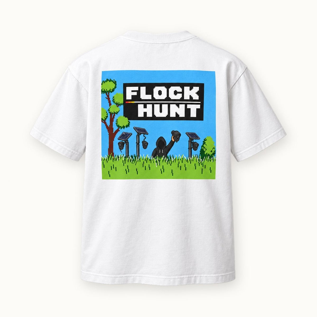 Flock Hunt Part II Tee in White, back of the shirt
