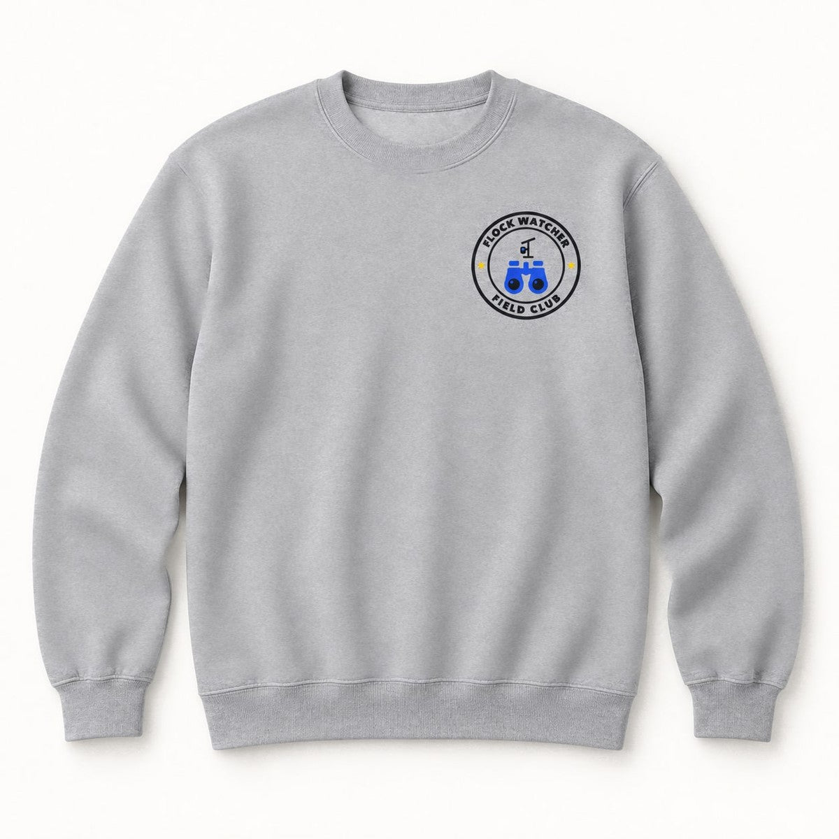 Flock Watcher Field Club Crewneck in Sport Grey, front of the sweatshirt