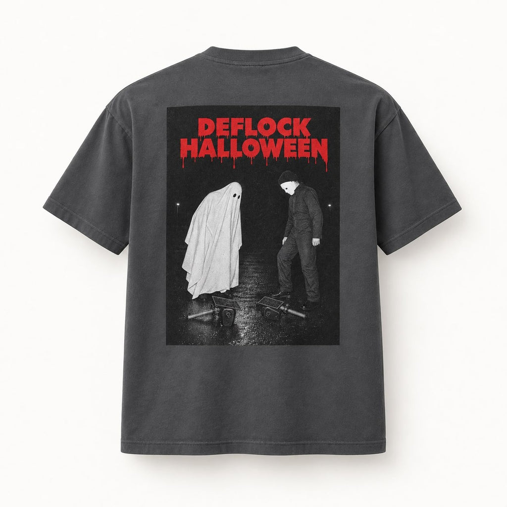 Deflock Halloween Part II Tee in Dark Heather, back of the shirt