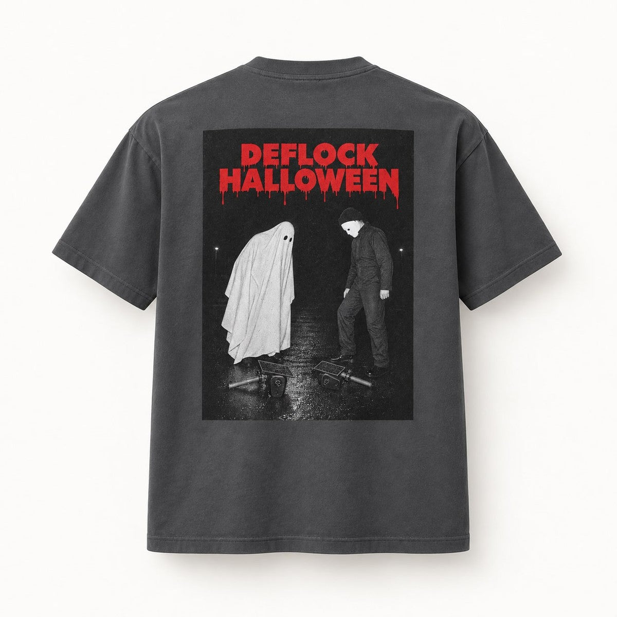 Deflock Halloween Part II Tee in Dark Heather, back of the shirt