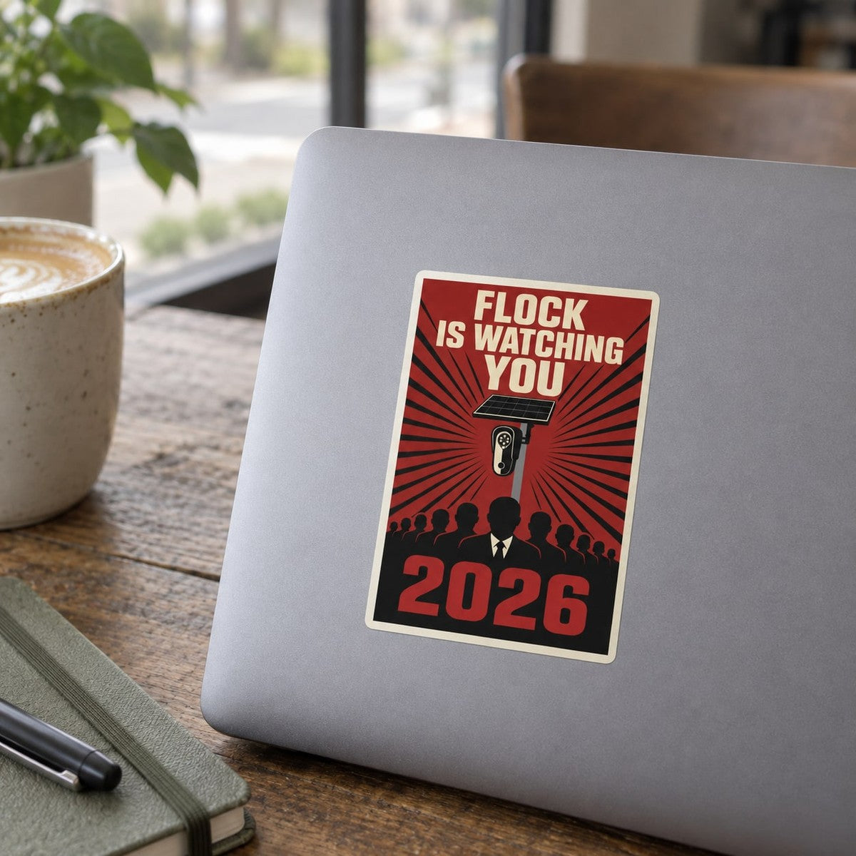 Flock Is Watching You Sticker, in use