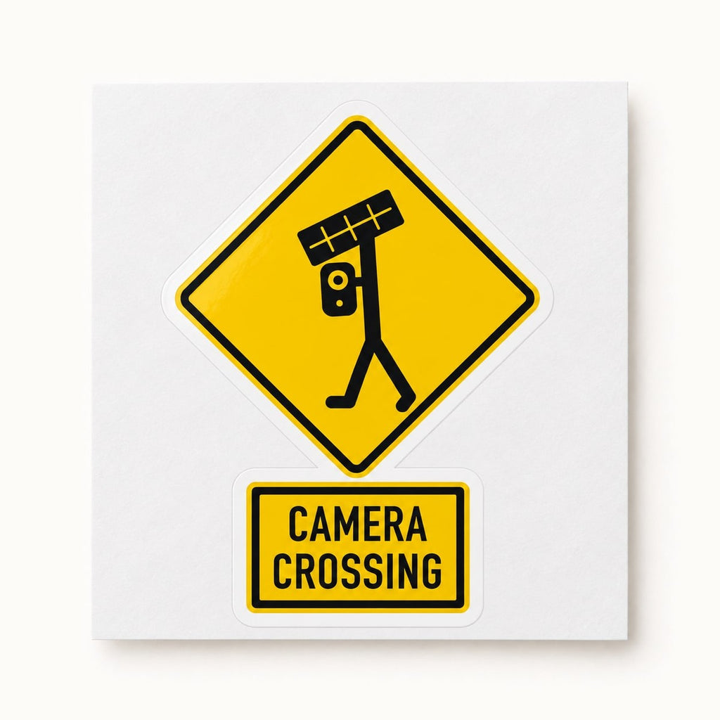 Camera Crossing Sticker, the sticker on its backing sheet