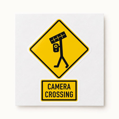 Camera Crossing Sticker, the sticker on its backing sheet