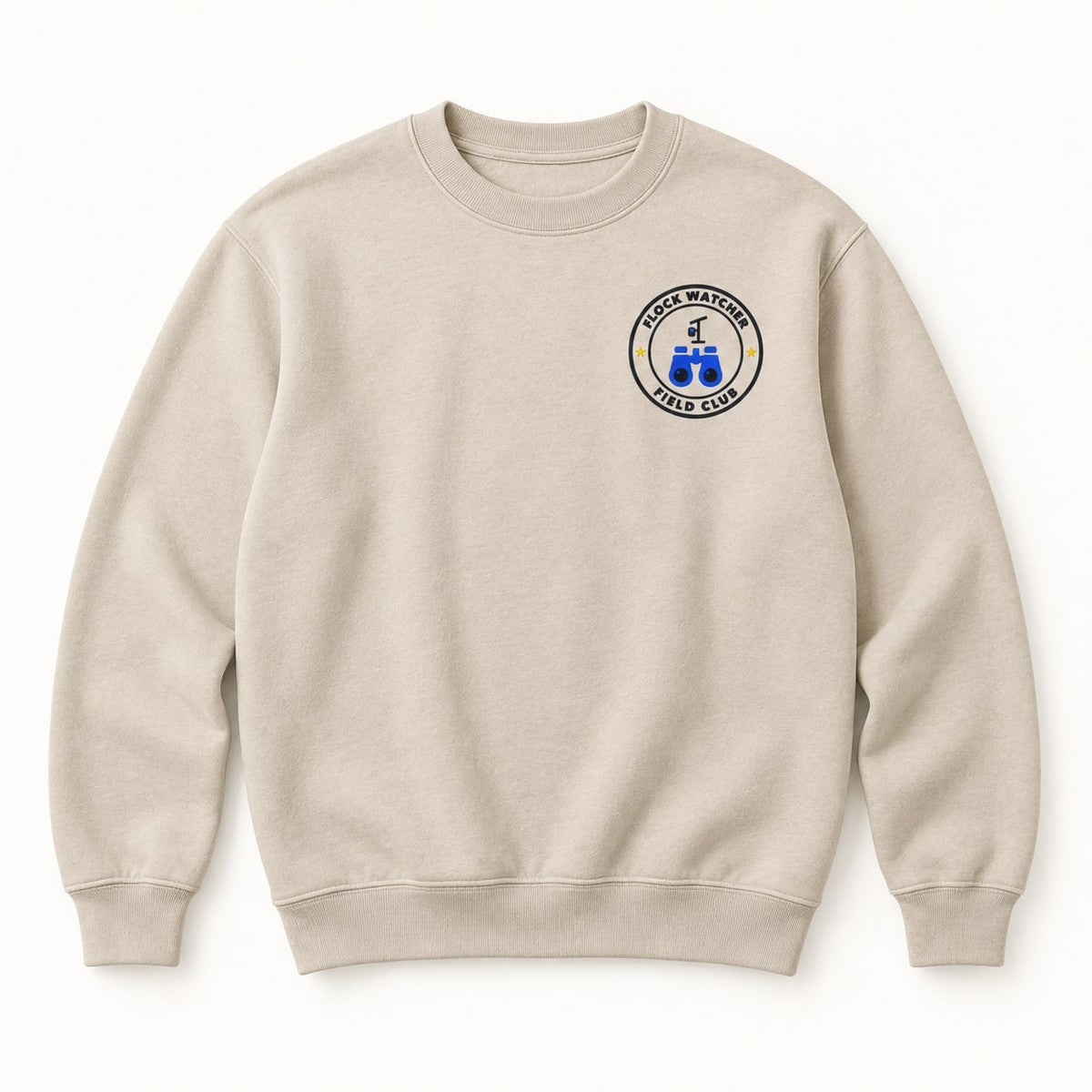 Flock Watcher Field Club Crewneck in Sand, front of the sweatshirt