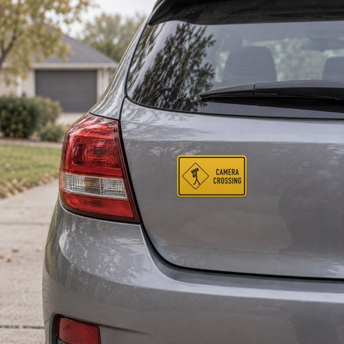Camera Crossing Car Magnet, in use