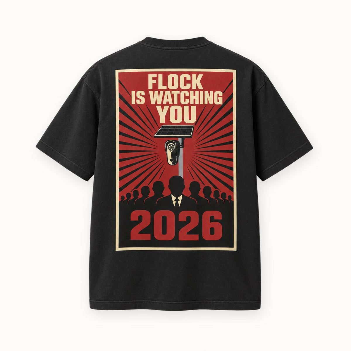 Flock Is Watching You Tee in Black, back of the shirt