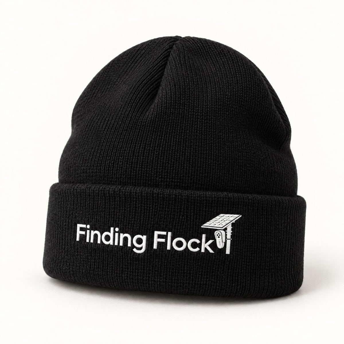 Finding Flock Wordmark Beanie in Black, the beanie standing upright