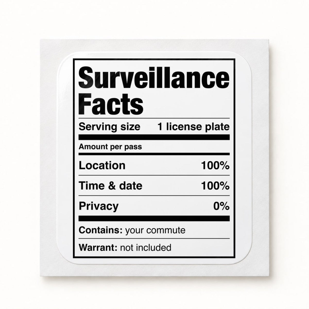 Surveillance Facts Sticker, the sticker on its backing sheet