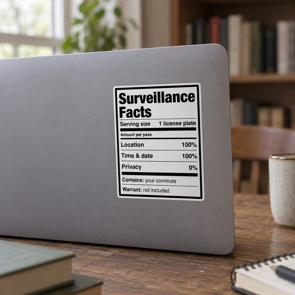 Surveillance Facts Sticker, in use