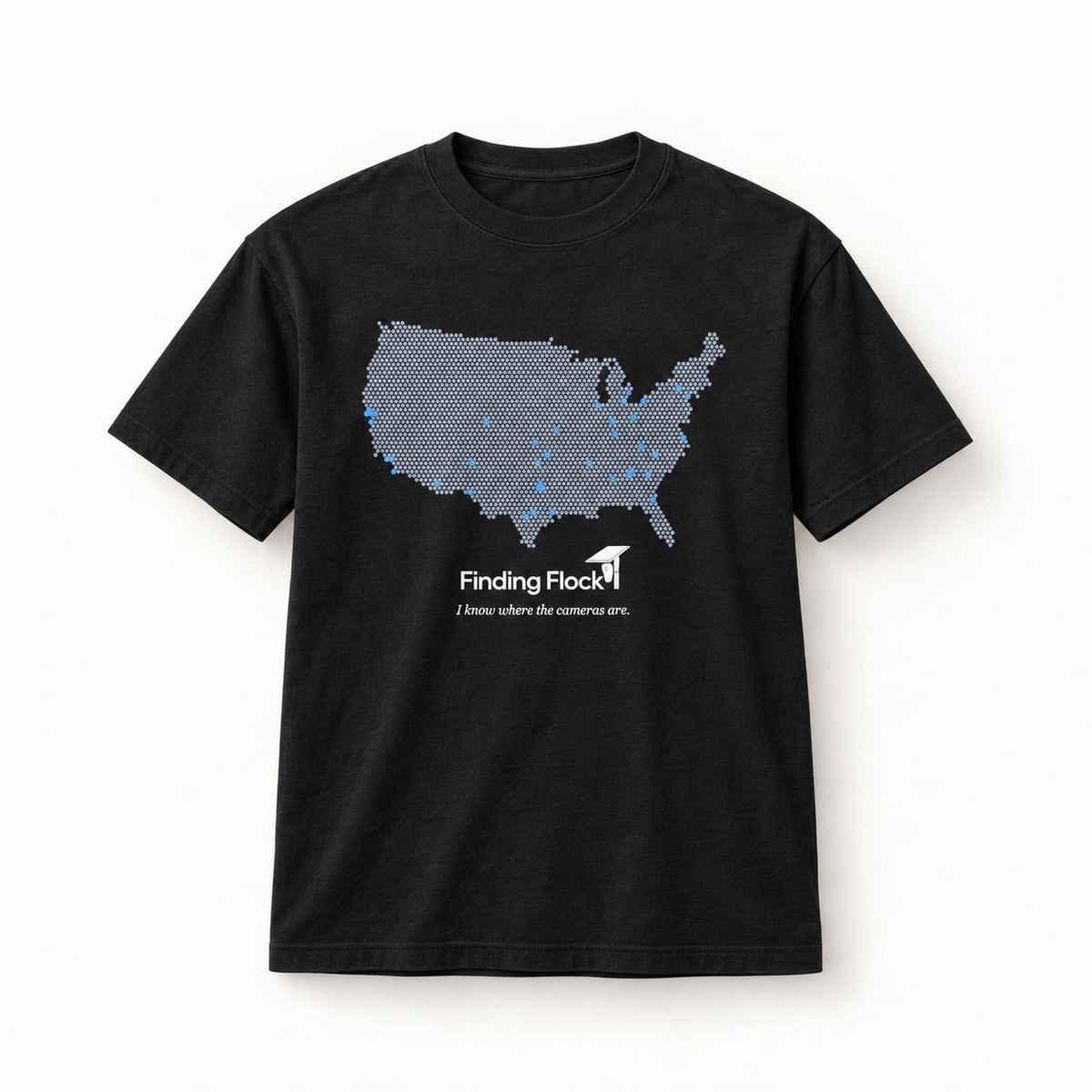 I Know Where the Cameras Are Tee in Black, front of the shirt