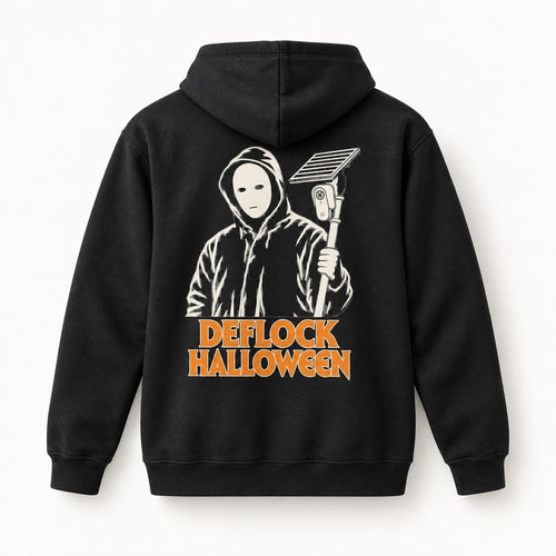 Deflock Halloween Part I Hoodie in Black, back of the hoodie
