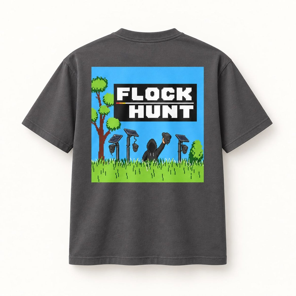 Flock Hunt Part II Tee in Dark Heather, back of the shirt