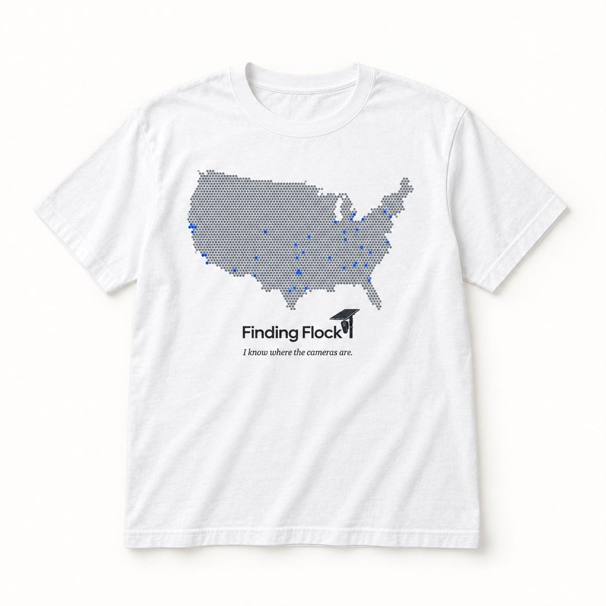 I Know Where the Cameras Are Tee in White, front of the shirt