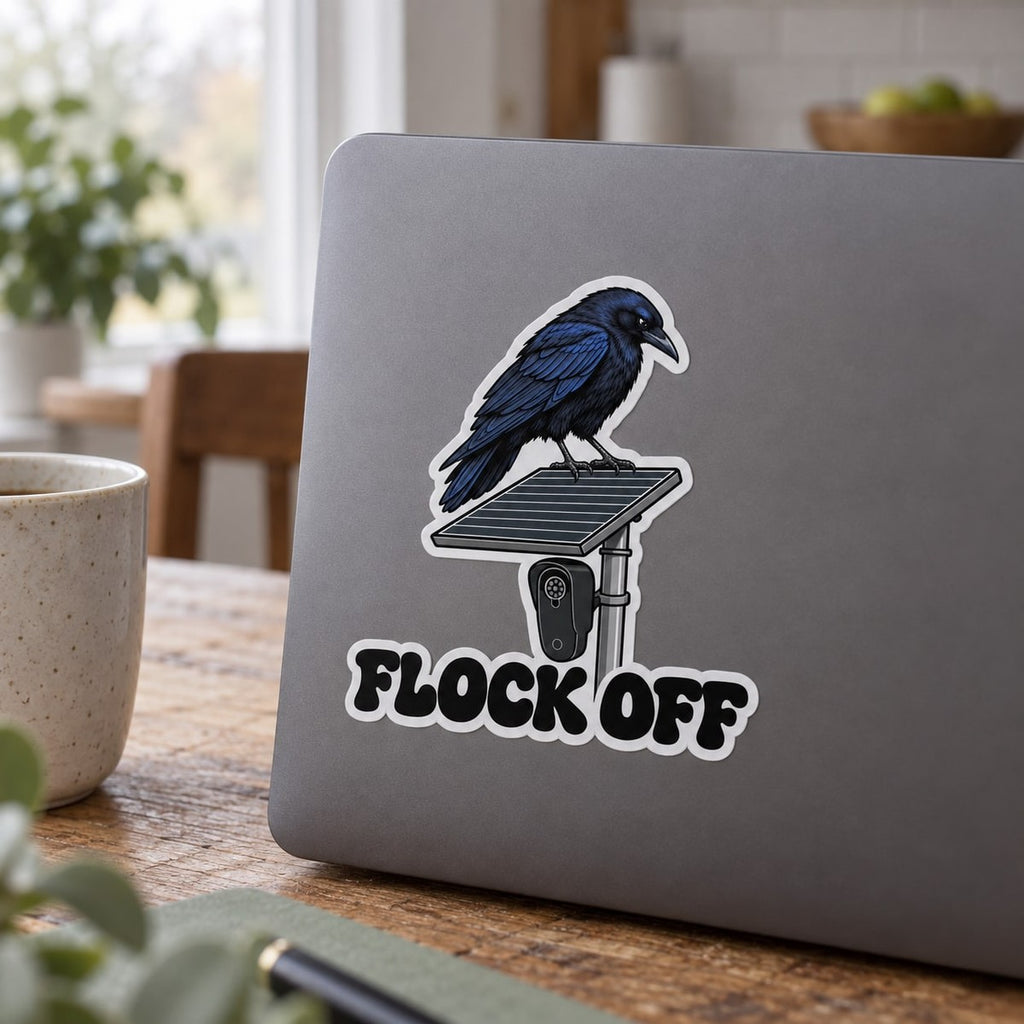 Flock Off Sticker, in use