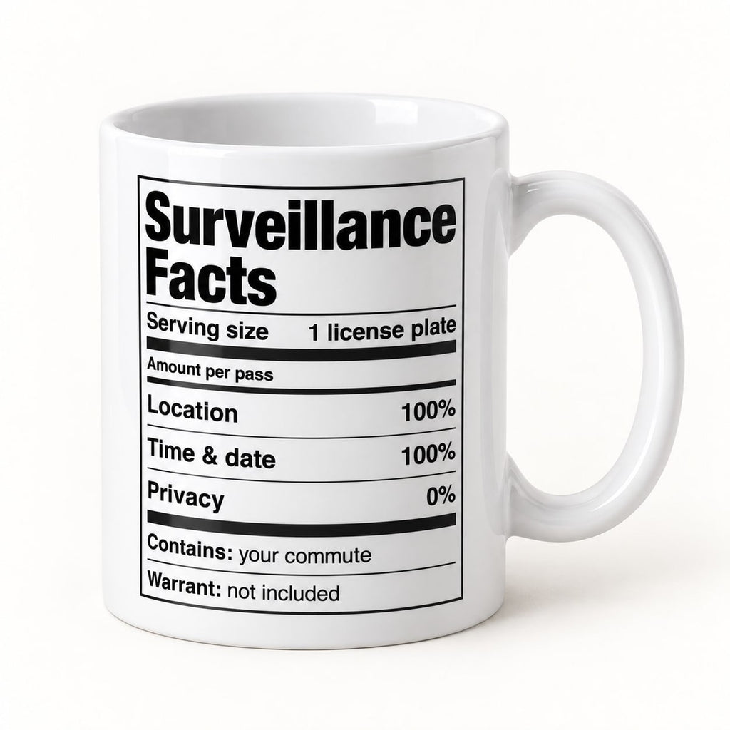 Surveillance Facts Mug, the 11oz mug at a three-quarter angle