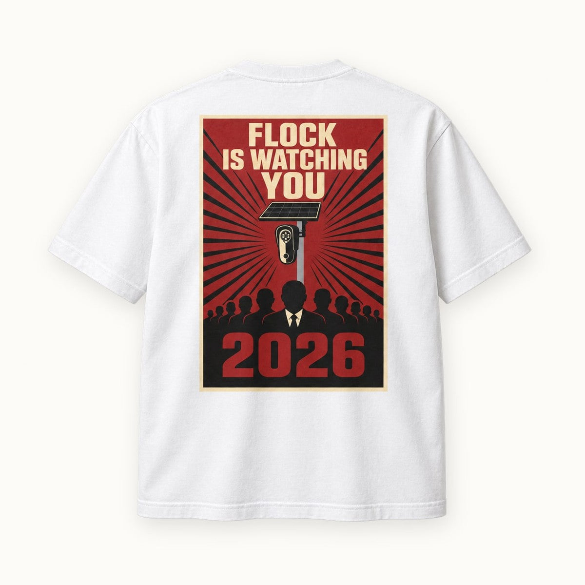 Flock Is Watching You Tee in White, back of the shirt