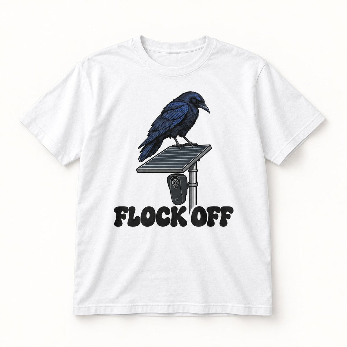 Flock Off Tee in White, front of the shirt