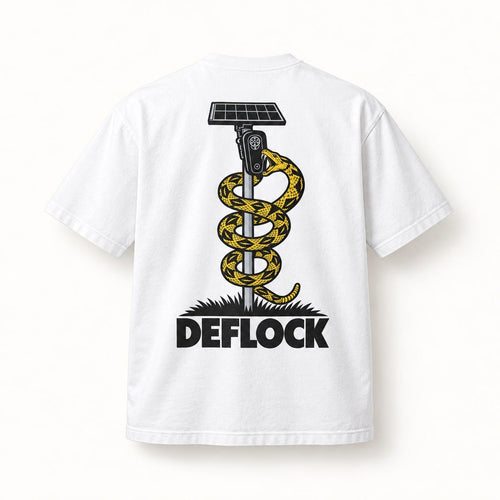 Blind the Eye Rattlesnake Tee in White, back of the shirt