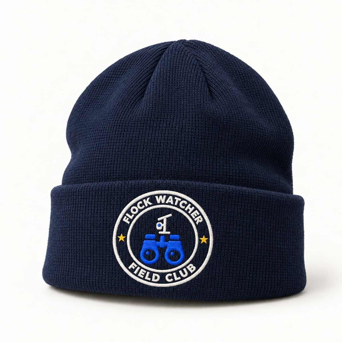 Flock Watcher Field Club Beanie in Navy, the beanie standing upright