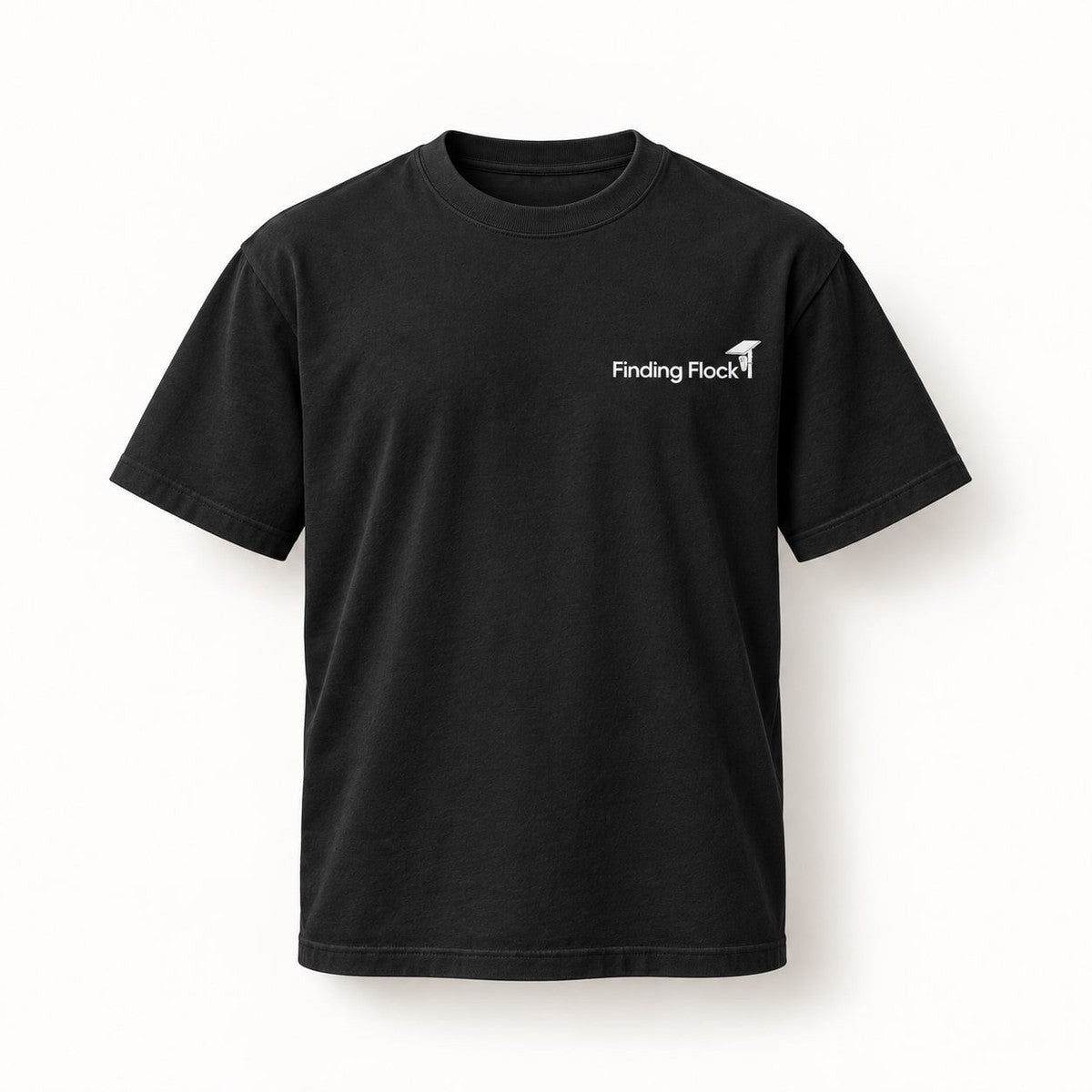 Flock Hunt Part I Tee in Black, front of the shirt showing the small left-chest wordmark